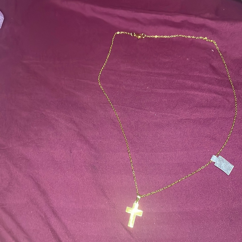 Gold stainless steel thin necklace with cross charm